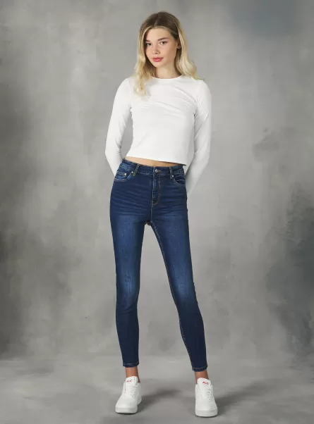Donna Alcott Jeans D001 Deep Blue Negozio Jeans Super Skinny A Vita Alta