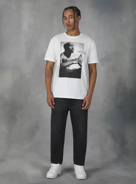 Vintage Donna T-Shirt Maglietta Tupac / Alcott Wh1 Off White