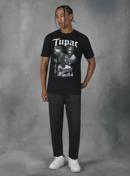 Bk1 Black Maglietta Tupac / Alcott T-Shirt Offerta Speciale Donna