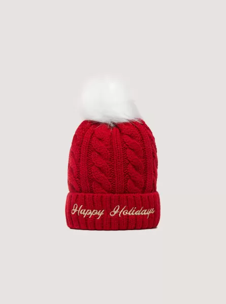 Rd2 Red Medium Cappelli Cappello Christmas Collection Con Pon Pon Alcott Donna Nuovo Prodotto