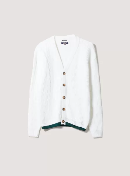 Wh2 White Pullover Cardigan Con Doppia Texture Alcott Marchio Maglieria Uomo