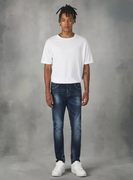 Alcott Vendere Jeans Super Skinny In Denim Stretch Jeans D001 Deep Blue Uomo