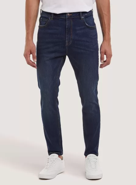 Uomo Jeans Jeans Carrot Fit In Denim Stretch Uscita D002 Medium Dark Blue Alcott