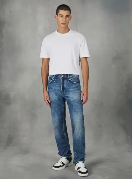 Jeans Straight Fit In Cotone Uomo D004 Medium Light Blue Alcott Jeans Negozio Online