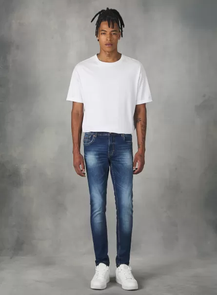Uomo Alcott Jeans Jeans Super Skinny In Denim Stretch D002 Medium Dark Blue Estetico