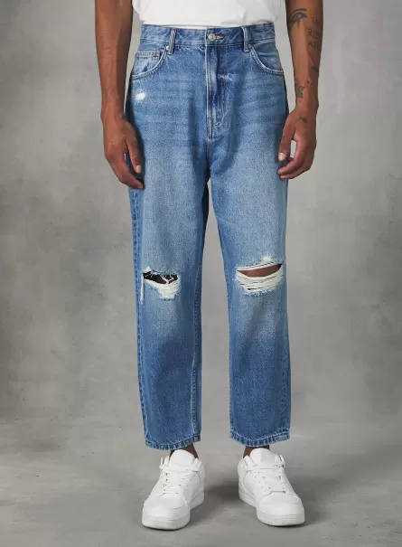 Jeans Loose Fit Con Rotture Uomo D003 Medium Blue Nuovo Prodotto Alcott Jeans