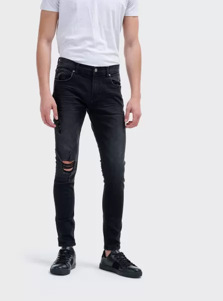 Jeans Super Skinny In Denim Stretch Uomo Nero Nuovo Prodotto Alcott Jeans