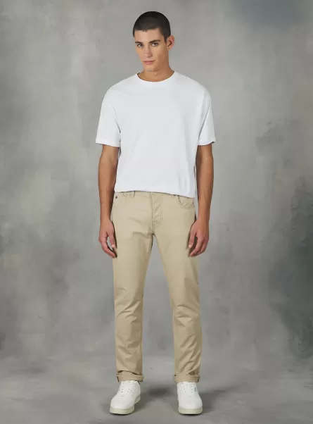 Pantaloni Originale Pantaloni Skinny Fit In Cotone Uomo Alcott Bg2 Beige Medium
