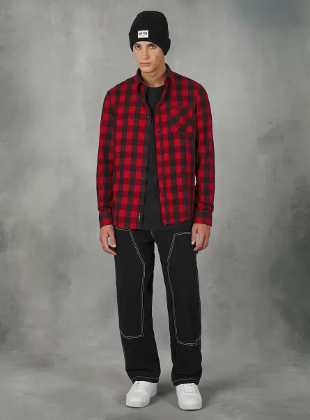 Camicie Camicia A Quadri In Cotone 2024 Rd1 Red Dark Alcott Uomo