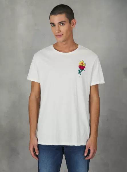 Alcott Uomo Bianco Maglietta In Cotone Con Stampa Moderno T-Shirt