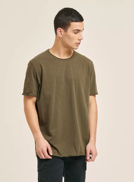 T-Shirt Kaki Budget Alcott Uomo Maglietta Basic Tinta Unita In Cotone