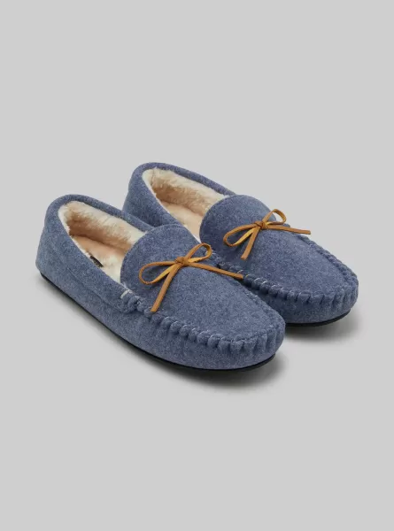 Scarpe Pantofole Stile Mocassino Con Interno Eco Pelliccia Qualità Uomo Az2 Azzurre Medium Alcott