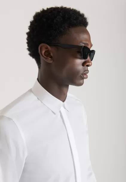 Camicie Bianco Uomo Antony Morato Camicia Slim Fit “London” In Cotone Easy Iron Con Abbottonatura Nascosta