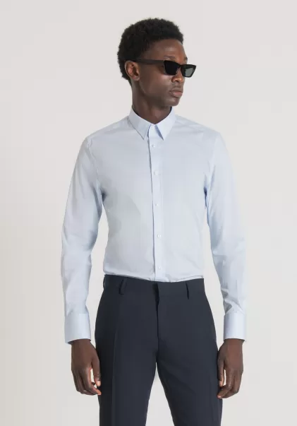 Camicie Uomo Antony Morato Camicia Super Slim Fit “Milano” In Fresco Popeline Di Cotone Misto Stretch Cielo