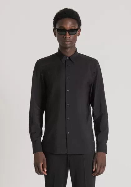 Nero Camicie Antony Morato Camicia Slim Fit “Napoli” In Tessuto Modal Silky Touch Uomo