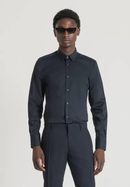Camicie Camicia Super Slim Fit “Milano” In Fresco Popeline Di Cotone Misto Stretch Uomo Antony Morato Ink Blu