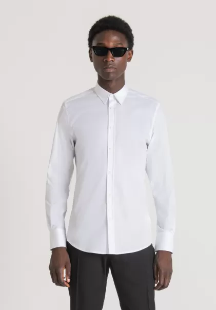 Camicie Camicia Super Slim Fit “Milano” In Fresco Popeline Di Cotone Misto Stretch Uomo Bianco Antony Morato