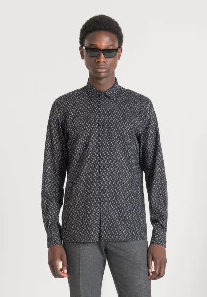 Antony Morato Uomo Camicie Cemento Camicia Regular Fit “Barcelona” In Tessuto Misto Cotone Stampato