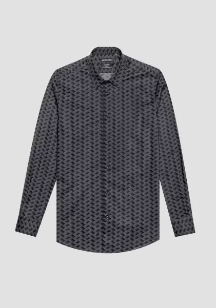 Camicia Slim Fit “Napoli” In 100% Cotone Con Microfantasia Cemento Antony Morato Camicie Uomo