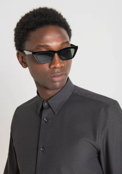 Camicie Camicia Slim Fit “Napoli” In Puro Cotone Jacquard Soft-Touch Cemento Uomo Antony Morato