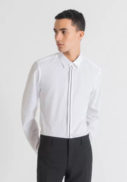 Uomo Camicia Slim Fit “Paris” Easy-Iron In  Puro Cotone Soft-Touch Con Abbottonatura Nascosta Bianco Antony Morato Camicie