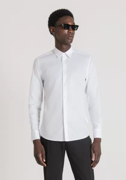 Camicia Slim Fit “Napoli” In Cotone Soft Touch Con Micro Trama Antony Morato Uomo Bianco Camicie