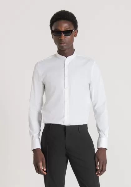 Camicie Uomo Antony Morato Bianco Camicia In Cotone Con Collo Alla Coreana
