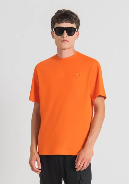 Uomo Arancione Antony Morato T-Shirt Oversize In 100% Cotone Con Logo Ricamato T-Shirts E Polo