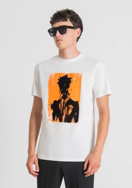 Antony Morato Crema T-Shirt Regular Fit 100% Cotone Con Stampa A Contrasto T-Shirts E Polo Uomo