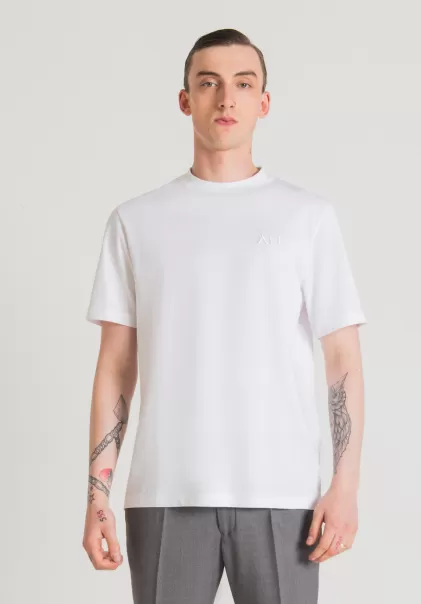 T-Shirt Oversize In 100% Cotone Con Logo Ricamato T-Shirts E Polo Uomo Bianco Antony Morato