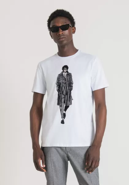 T-Shirt Slim Fit In Puro Cotone Con Stampa Frontale Antony Morato T-Shirts E Polo Uomo Bianco