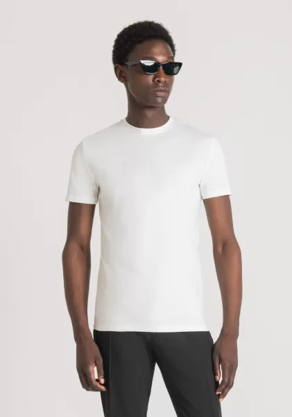 T-Shirts E Polo T-Shirt Super Slim Fit In Cotone Elasticizzato Con Stampa Logo Bianco Uomo Antony Morato
