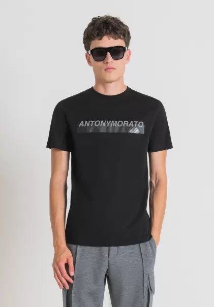 Uomo Antony Morato T-Shirts E Polo T-Shirt Slim Fit In 100% Cotone Con Stampa Logo Gommata Nero