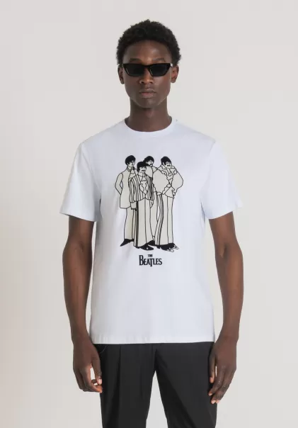 T-Shirt Regular Fit In 100 % Cotone Con Stampa “The Beatles” Uomo Bianco T-Shirts E Polo Antony Morato
