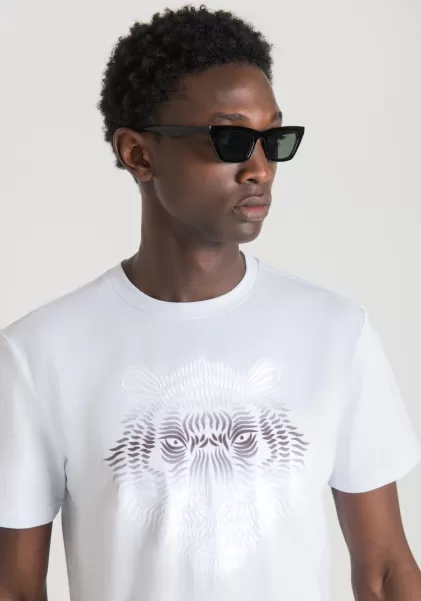 Bianco Antony Morato T-Shirts E Polo T-Shirt Slim Fit In Cotone Con Stampa Tigre Sfumata Uomo