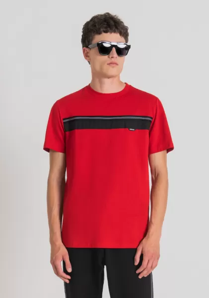 Antony Morato Uomo T-Shirts E Polo Rosso T-Shirt Regular Fit In Morbido Cotone Con Fascia In Contrasto