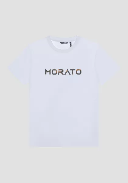 T-Shirt Regular  Fit In Cotone Con Stampa Logo Gommata Uomo Antony Morato T-Shirts E Polo Crema