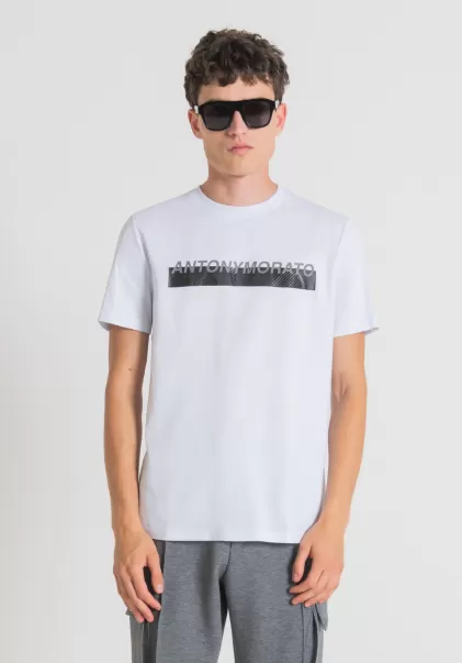 Bianco T-Shirts E Polo Uomo Antony Morato T-Shirt Slim Fit In 100% Cotone Con Stampa Logo Gommata