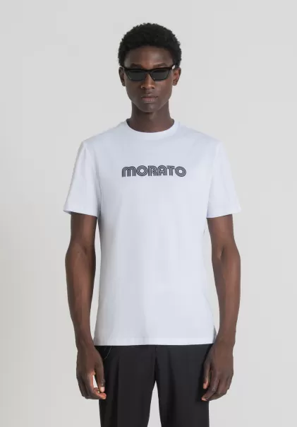 Uomo T-Shirt Slim Fit In 100% Cotone Con Stampa Logo T-Shirts E Polo Bianco Antony Morato