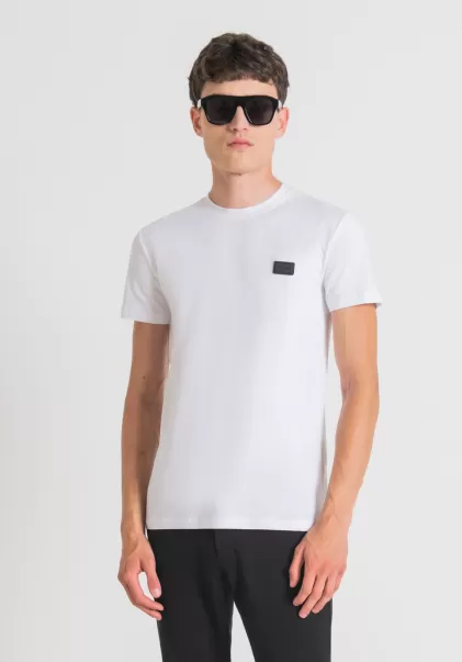 Antony Morato Bianco Uomo T-Shirt Super Slim Fit Con Taschino In Similpelle T-Shirts E Polo