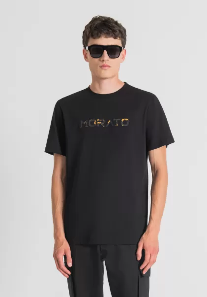 T-Shirt Regular Fit In Puro Cotone Con Stampa Logo Gommata Nero T-Shirts E Polo Antony Morato Uomo