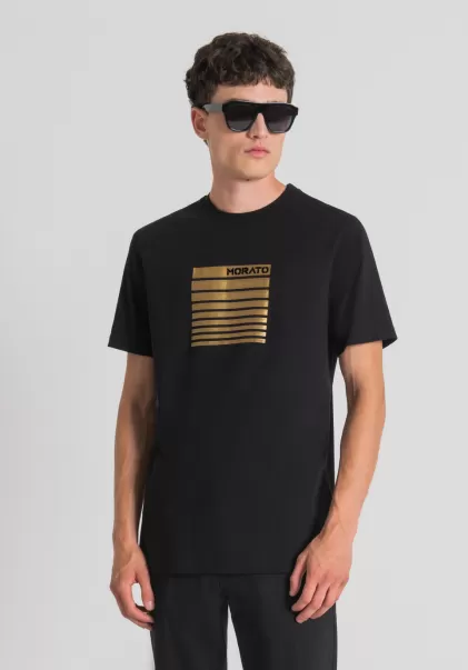 Nero T-Shirts E Polo Antony Morato Uomo T-Shirt Regular Fit In 100% Cotone Con Stampa Flock