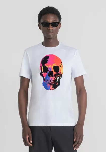 Uomo T-Shirt Slim Fit In 100% Morbido Cotone Con Stampa Teschio Antony Morato T-Shirts E Polo Bianco
