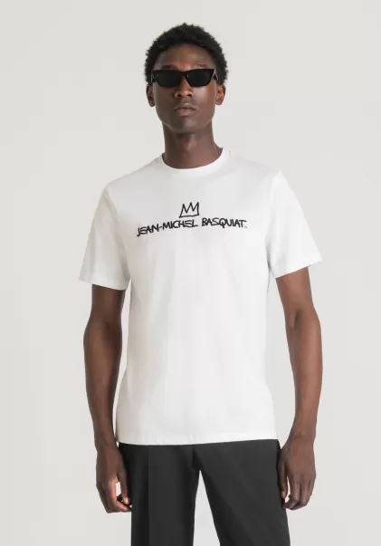 Antony Morato T-Shirt Regular Fit 100% Cotone Con Stampa Basquiat T-Shirts E Polo Uomo Crema