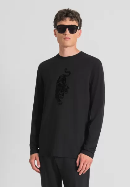 Antony Morato Uomo T-Shirt Regular Fit In 100% Cotone Con Stampa Tigre T-Shirts E Polo Nero