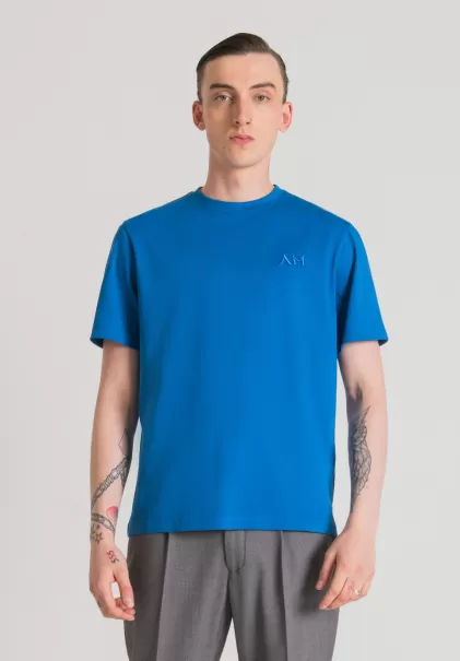 Cobalto Uomo T-Shirts E Polo Antony Morato T-Shirt Over Fit In Puro Cotone Con Logo Ricamato