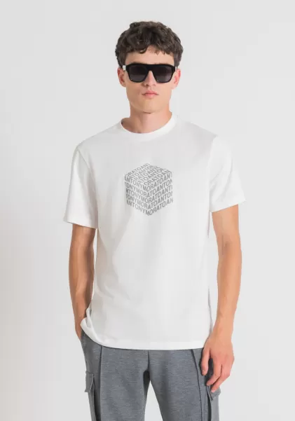 Crema Antony Morato Uomo T-Shirts E Polo T-Shirt Regular Fit In Cotone Con Stampa Logo Reflective