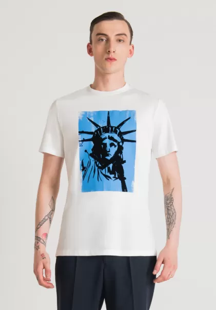 Crema Antony Morato T-Shirt Regular Fit In 100% Cotone Con Stampa Statua Della Libertà Uomo T-Shirts E Polo