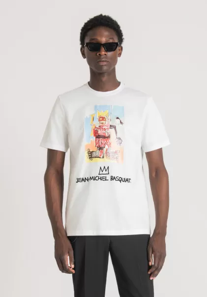 Uomo T-Shirt Regular Fit In Cotone Con Stampa Basquiat T-Shirts E Polo Crema Antony Morato