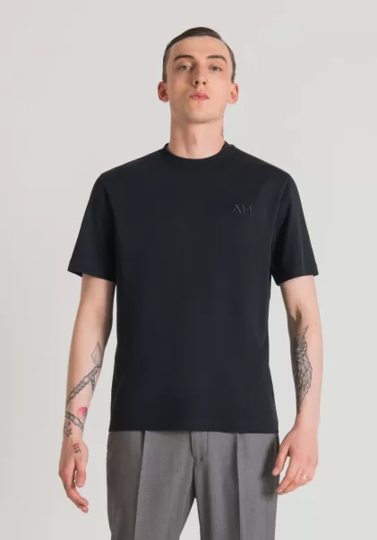 Ink Blu T-Shirts E Polo Uomo T-Shirt Over Fit In Puro Cotone Con Logo Ricamato Antony Morato